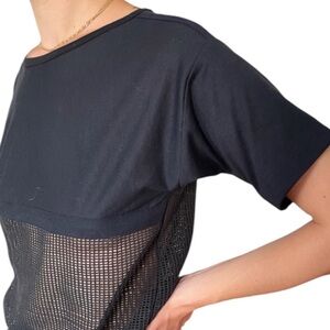 Vintage Le Tigre Black Cotton Crew Peekaboo Fishnet Mesh Backless Tee Shirt - S
